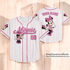 Personalize Minnie Baseball Jersey, Minnie Baseball Shirt Sports, Birthday Gift, Magic Kingdom Family Summer Trip Matching