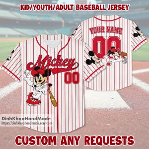Personalized Mickey Mouse Baseball Jersey, Disney Mickey Mouse Jersey Shirt, Disney Birthday Gift, Disney Baseball Fan Lover Gift