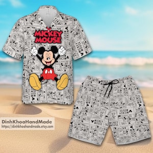 Mickey Mouse Comic Hawaiian Shirt And Shorts, Disney Family Hawaiian Shirt, Family Summer Beach Hawaii Shirt, Magic Kingdom Gift