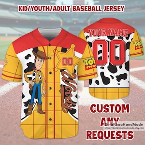 Custom Woody Toy Story Baseball Jersey, Toy Story Jersey, Disney Jersey, Gift for Disney Fans, Matching Disney Baseball Team Outfit