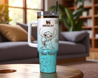 Personalized Blue Alien Tumbler, Blue Alien 40 oz Tumbler, Disney Handle Stainless Steel Tumbler, Tumbler 40 oz,Travel Coffee Tumbler