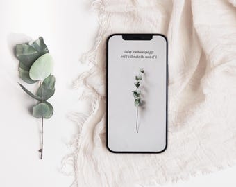 Inspirująca tapeta na telefon: minimalistyczne tło z cytatem (do pobrania cyfrowego)