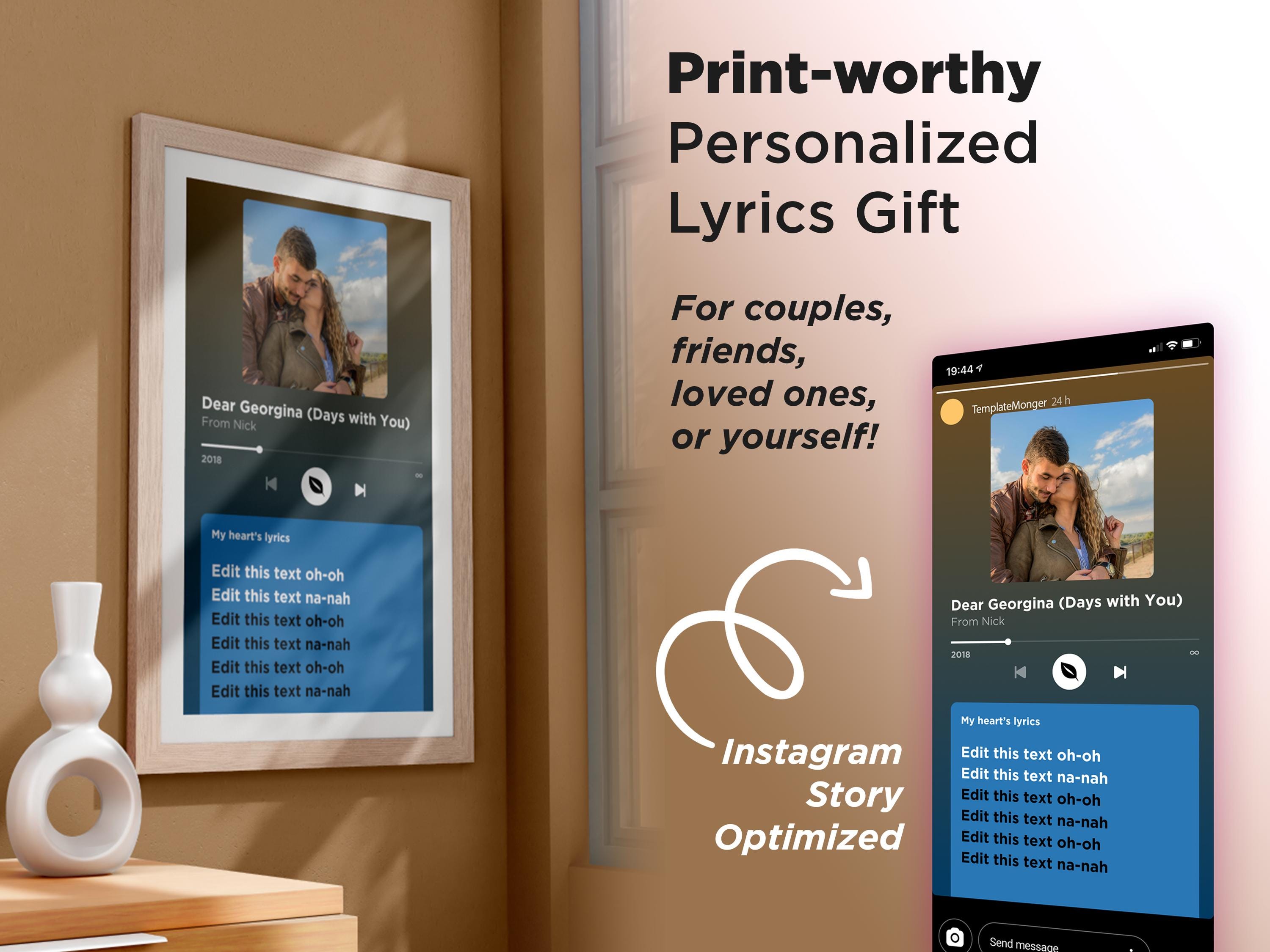 Spotify Style Lyrics Template | Editable Digital Poster | Custom Song ...