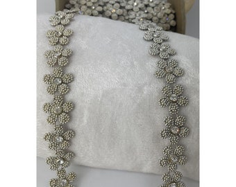 Vintage 1930's Plastic Rhinestone Pearl Flower Trim ***SOLD PER YARD***