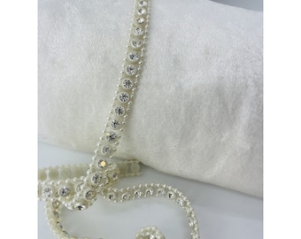 1930’s Pearl Plastic Trim Rhinestone Made with Swarovski Clear PRICED PER YARD