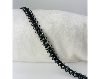 1930’s Rhinestone Trim •Black Made with Swarovski Clear PRICED PER YARD Costume