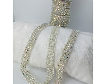 1930’s Rhinestone 3 Row Ecru Trim Made with Swarovski Clear PRICED PER YARD