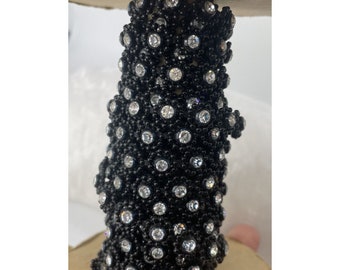 1930’s Black Plastic Flower Trim Rhinestone Made with Swarovski PRICED PER YARD