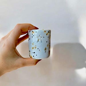 Handmade Speckled Star Mug: White Ceramic Tea Cup, No Handle