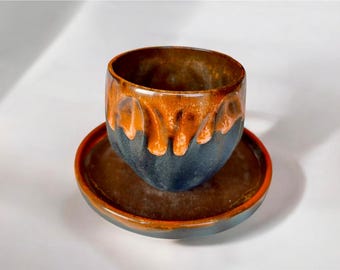 Handgefertigtes Schwarzes Steingut Tassen Set: Rustikale Tropfglasur Keramik Kaffeetasse