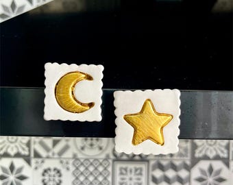 Handgemachter Celestial Clay Magnet: Mond & Stern Kühlschrankmagnet