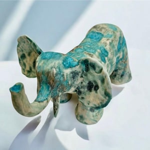 Elephant Figurine - Handmade Ceramic Figurine, Colorful Animal Statue, Elephant Home Decor, Ceramic Desk Decor, Gift for Animal Lovers