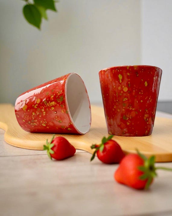 Handgefertigte rote Keramikbecher, gesprenkelte Keramik Becher, Tasse ohne Henkel