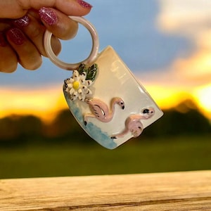 Handmade Flamingo Mug: 3D Ceramic Daisy Coffee Cup with 24K Gold