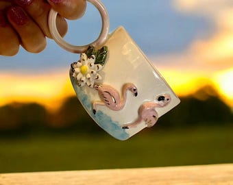 Handmade Flamingo Pottery Mug: Daisy Ceramic Coffee Cup with 24K Gold