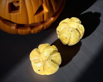 Handmade Ceramic Halloween Pumpkin, Black Polka Dots Autumn Decor, Fall Table Decoration
