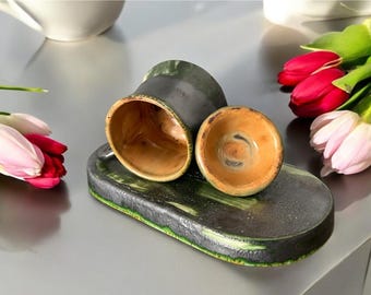 Handmade Ceramic Espresso Mug Set: Rustic Pottery Cup with Saucer