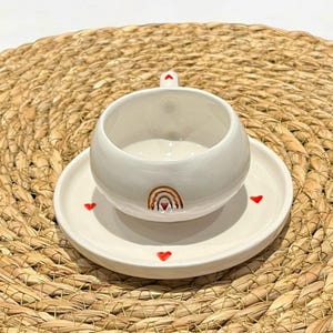 Handmade Rainbow Heart Ceramic Mug Set: Romantic Coffee Cup