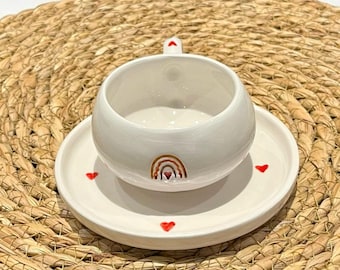 Handmade Rainbow Heart Ceramic Mug Set: Romantic Coffee Cup