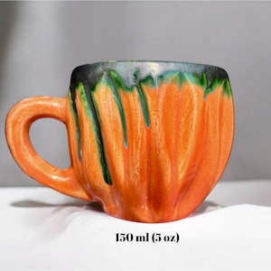 Handmade Glazed Ceramic Coffee Mug: Orange Artistic Pottery