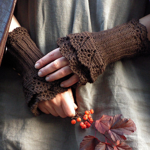 FREE SHIPPING Chocolate Day - crocheted layered wrist warmers cuffs
