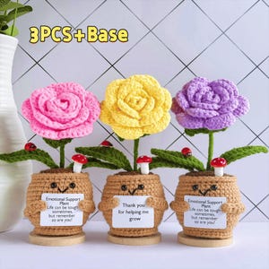 かわいい手作りかぎ針編みのバラの花、感情サポートかぎ針編み、ポジティブなギフト、ありがとうギフト、誕生日ギフト、記念日ギフト、デスクトップデコレーション