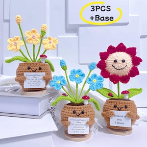 Crochet Sunflower Forget-Me-Not Potted Plant:Handmade Emotional Support Gift,Crochet Emotional Support Plant,Thank you Gifts,Crochet flowers