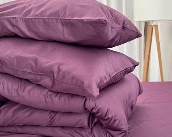 Plum Duvet Cover - Purple Satin Bedding - Queen King Size