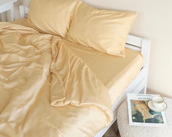 Satin Bedding Set: Satin 4-Piece, Lemon Color, All Size