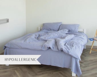 Dusty Blue, Foggy Duvet Cover Organic Washed Cotton - Queen Size