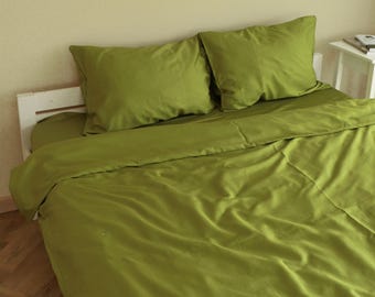 Green Bedding Set Full: 4 Pieces Bed Set, Satin Fabric
