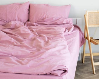 Organic Washed Cotton Bedding Set: Pink, Soft, Breathable, 4-Piece Set