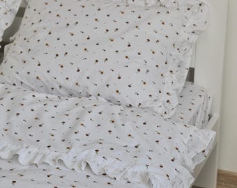 Floral Bedding Set: Ranforse 4 Pieces Bed Set, White Color