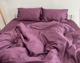 Plum Satin Bedding: Satin Fabric, Includes 4 Pieces - Pillowcases, Duvet Cover and Sheet