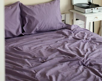 4-Pieces Bedding Set: Sheet, Duvet Cover and 2 Pillowcases,  Lilac Color Washed Cotton