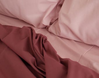 Bedding Set: 4-Piece Queen Size, Soft Pink & Dusty Rose Cotton