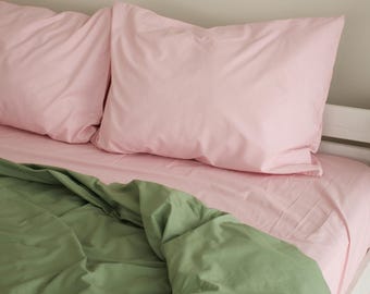 Pink Green Ranforce Cotton Bedding Set – 4 Piece Queen King Sizes