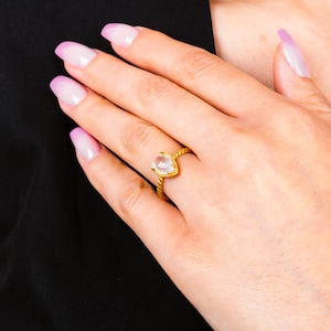 Zarte Rosenquarz 14K Vergoldete Ring: Sterling Silber Edelstein