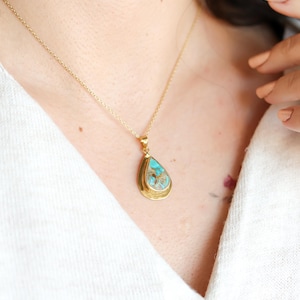 Handmade Gold Plated Turquoise Necklace: Sterling Silver Teardrop Pendant