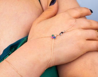 Rose Gold Balloon Girl Hand Chain: Dainty Shahmaran Bracelet