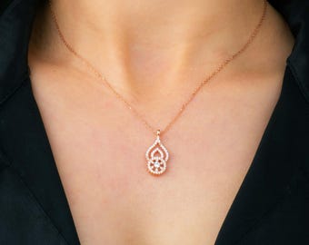 Rosegold Zirkon Blume Halskette: Sterling Silber Blumen Anhänger