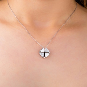 Sterling Silver Clover Heart Pendant: Convertible Lucky Charm Necklace
