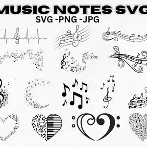 Note musicali Svg, Pacchetto note musicali Svg, Insegnante di musica Svg, Simboli musicali Svg, Pacchetto note musicali, Clipart note musicali, Vettore note musicali