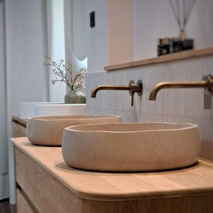 Handcrafted Travertine Wavy Bathroom Sink - Thin Edge Design