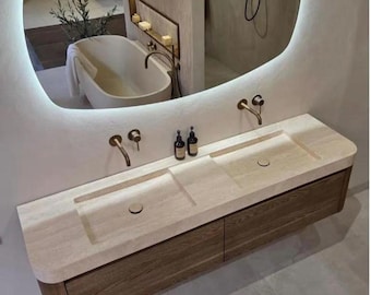 Travertine Custom Washbasin 130x55x10 cm