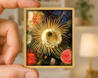 Mini painting Cactus flower - floral art canvas reproduction - handmade wooden frame - miniature art gift - Grandiflora painting