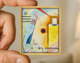 Miniature abstract painting by Wassily Kandinsky - geometric shapes and lines canvas reproduction - handmade wood frame - miniature art gift