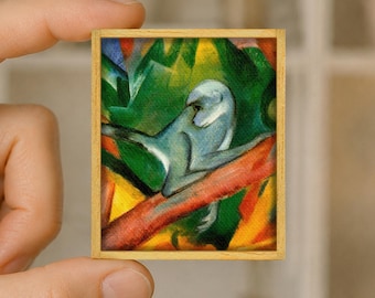 Miniature painting The little monkey by Franz Marc - animal art canvas reproduction - handmade wood frame - miniature art gift