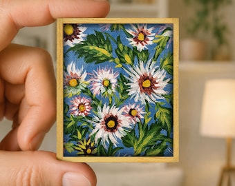Mini painting Flowers and foliage - Séraphine de Senlis floral art canvas reproduction - handmade wooden frame - miniature art gift