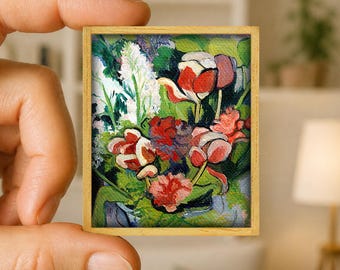 Mini painting Spring flowers by Suzanne Valadon - floral art canvas reproduction - handmade wooden frame - miniature art gift - unique gift